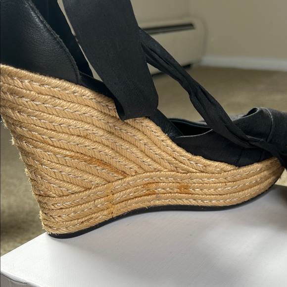 UGG Black/Tan Lace Up Espadrille Wedge Sandals - Picture 9 of 12